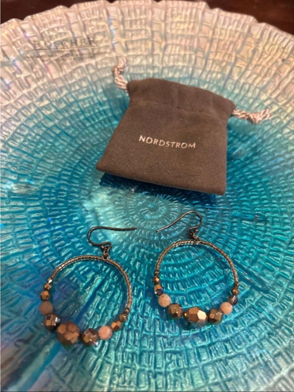 Chan Luu Bronze-Tone Hoop Earrings with Brown and Metallic Beads